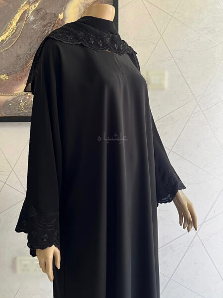 Embroidered abaya  with scallop cutting on sleeves