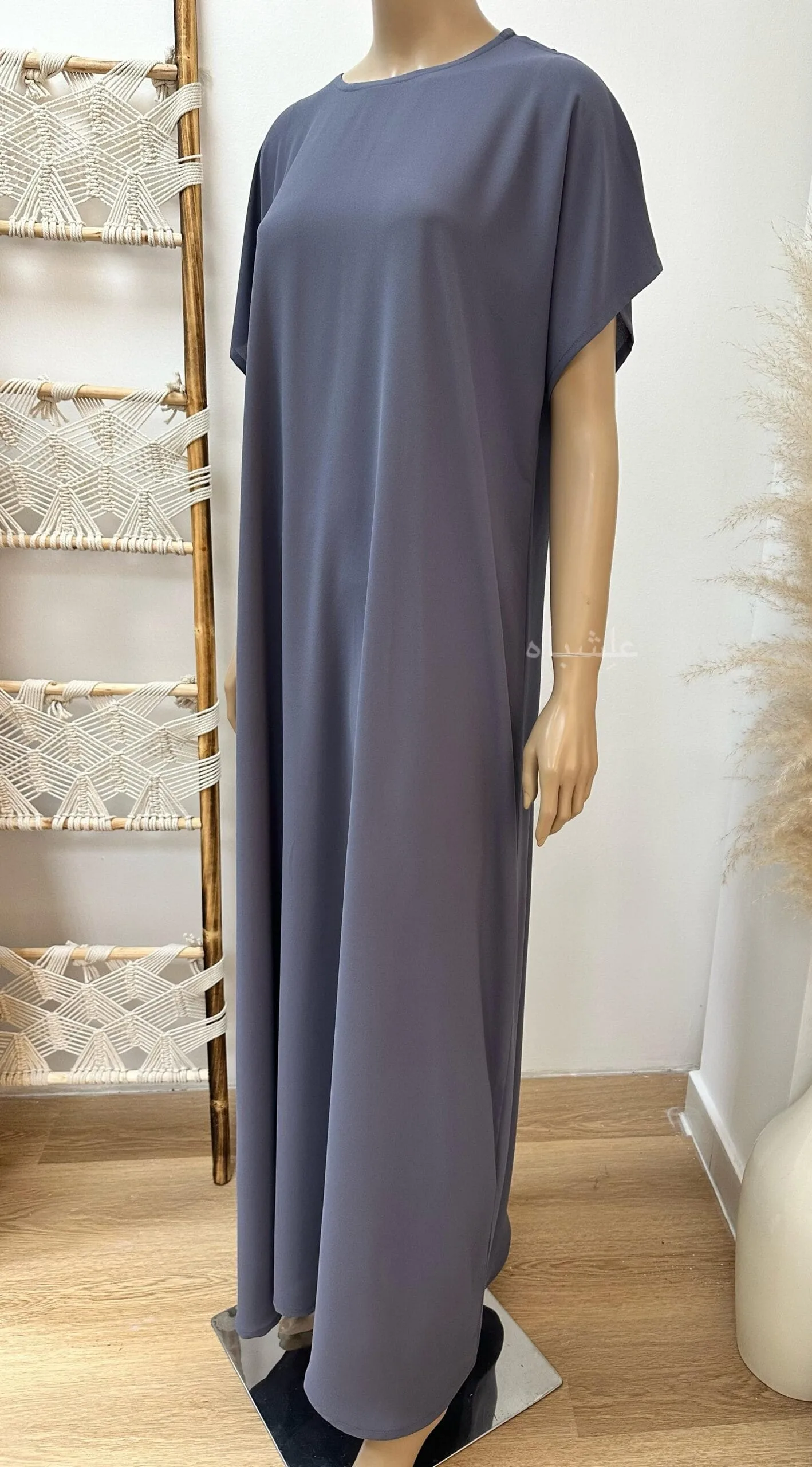 Abaya Nile Veil 2 “Blue Egyptian Crape Abaya with Intricate Handwork and Dangling Embellishments.”