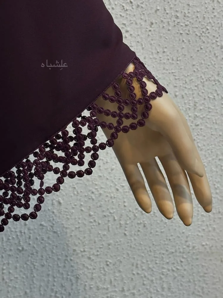 Midnight Lace Abaya by Alishbah 5 Close up view of lacework on sleeves