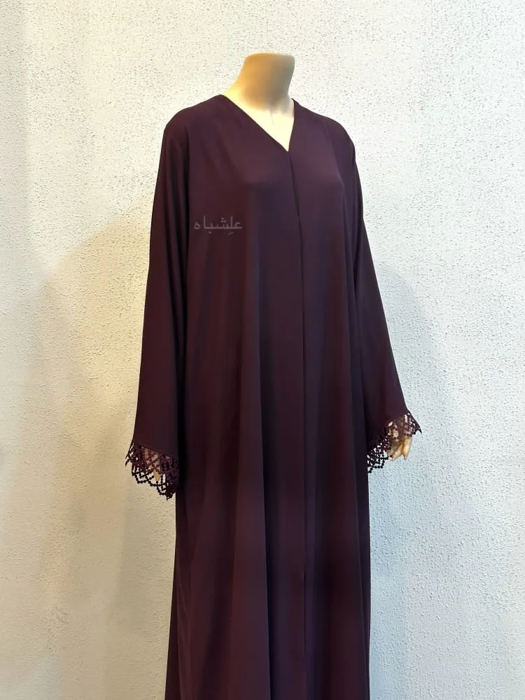 Midnight Lace Abaya by Alishbah 4 Front full view of abaya without sheila