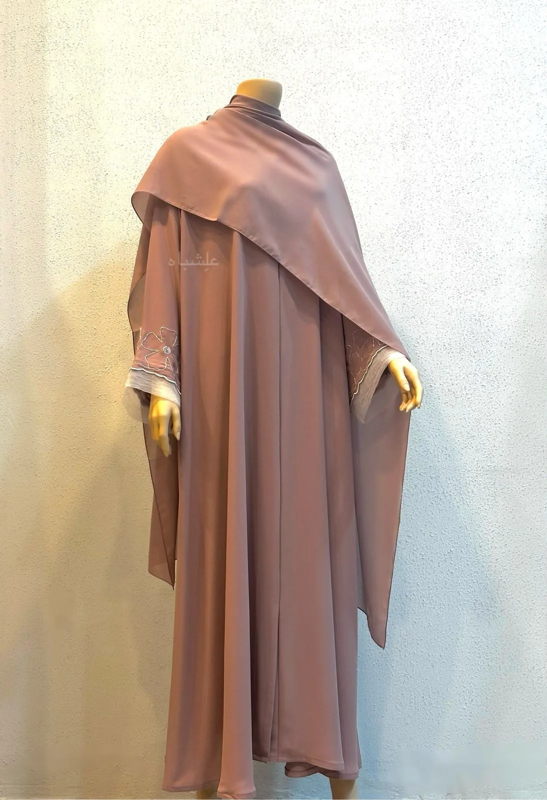 Blooming Grace Abaya 4 Front view of abaya with sheila spread all over