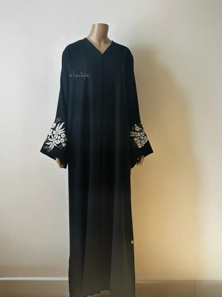 Floral Bloom Abaya - Alishbah 3 Front full view of abaya without sheila
