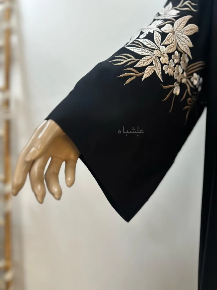 Floral Bloom Abaya - Alishbah 4 Close up views of sleevs showing the embroidery