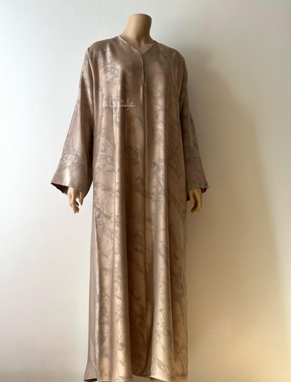 Front view of abaya without sheila beige color