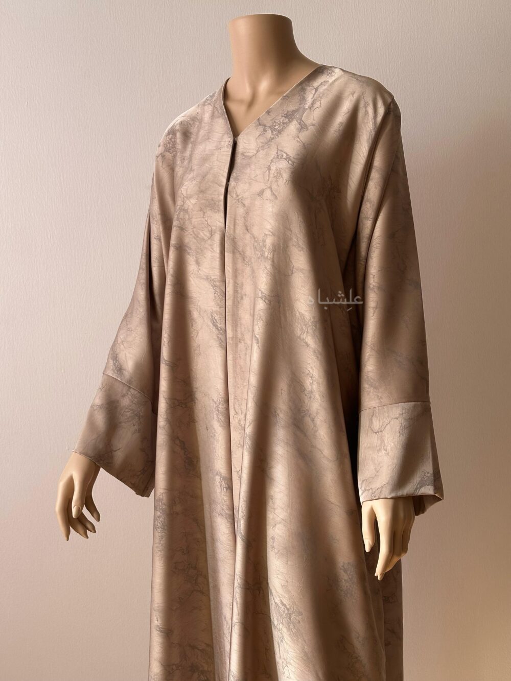 Front view of abaya without sheila beige color