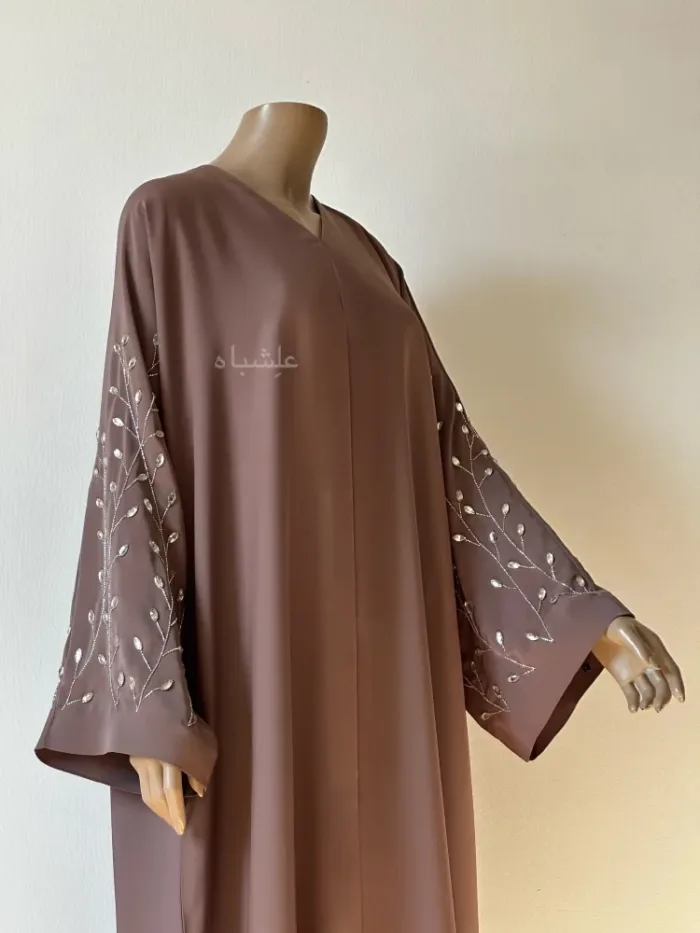 Front view of abaya without sheila with one hand raised higher