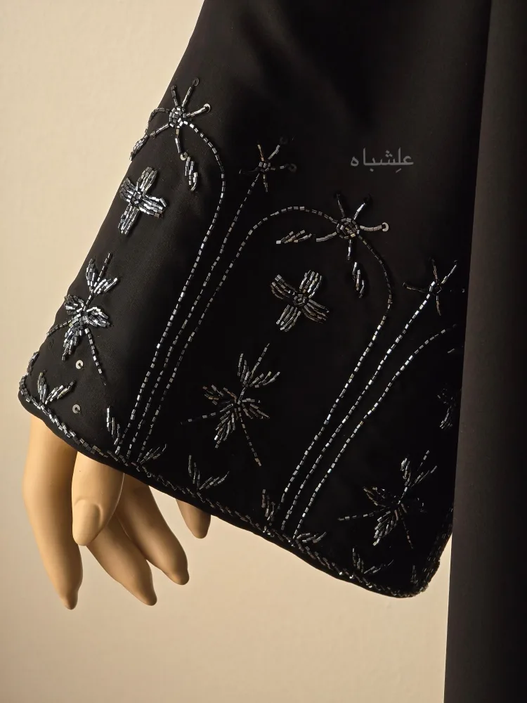Midnight Glow Abaya 1 Close up views of sleeves showing the handwork