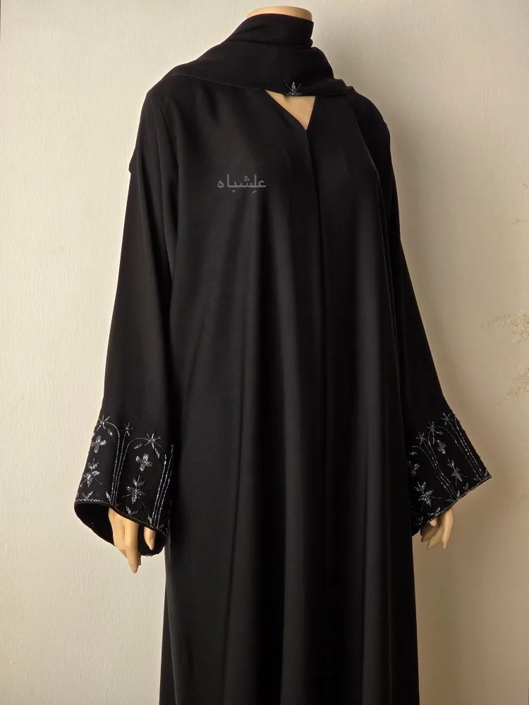 Midnight Glow Abaya 3 Front view of abaya with sheila