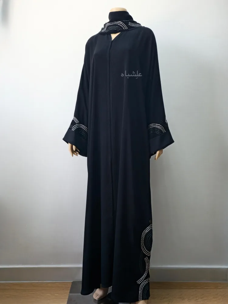 Whisper Waves Abaya 2 Full Front view of abaya with sheila