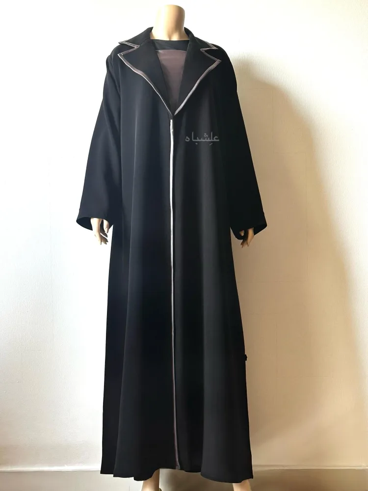 Oud Noir Coat Abaya 4 Front full view of abaya without sheila