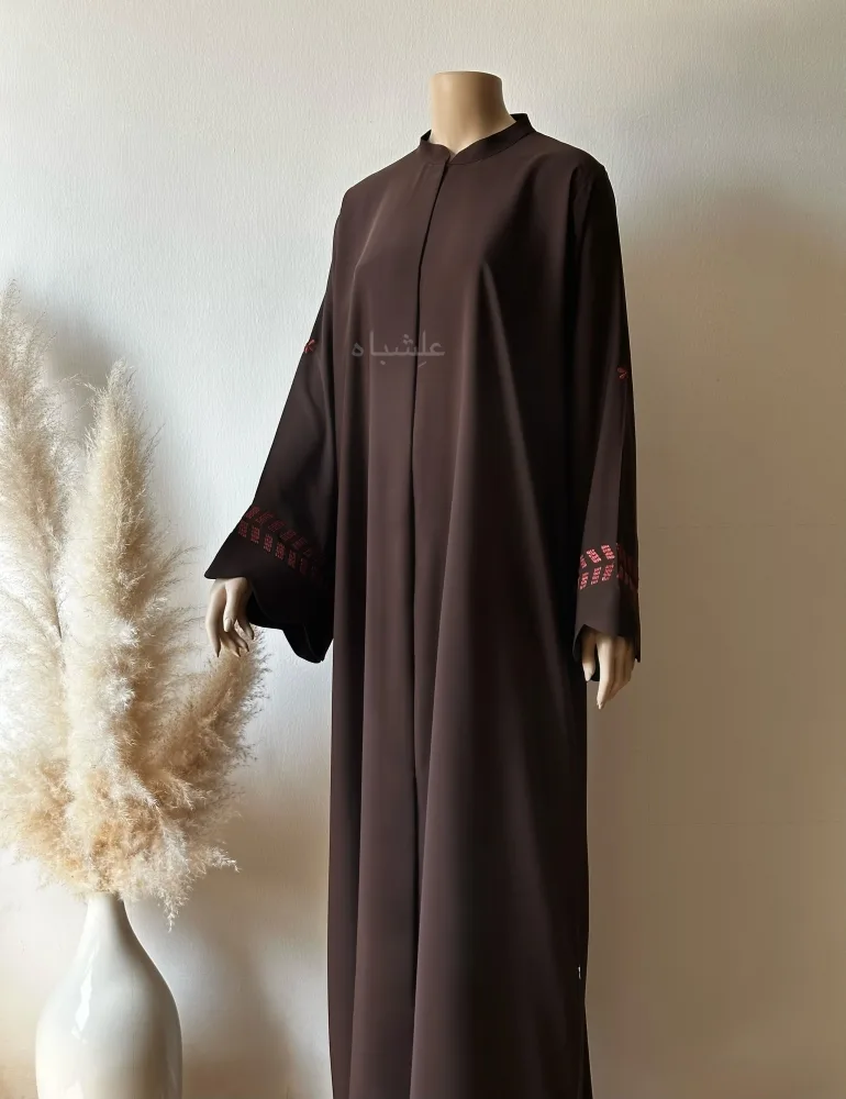 Maroon Mosaic Abaya 4 Front view of abaya without sheila