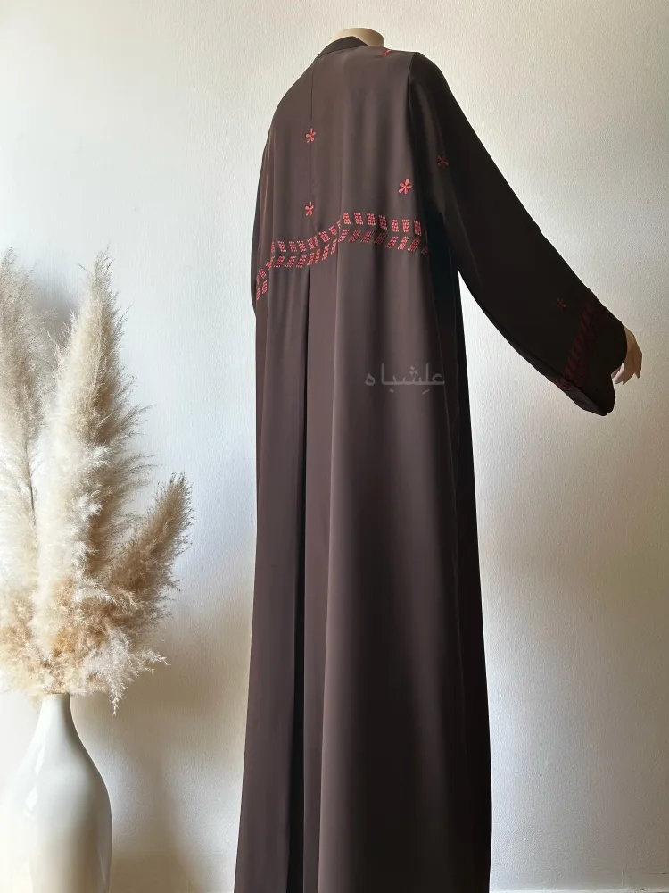 Maroon Mosaic Abaya 2 Back view of abaya showing the embroidery on back side of the abaya