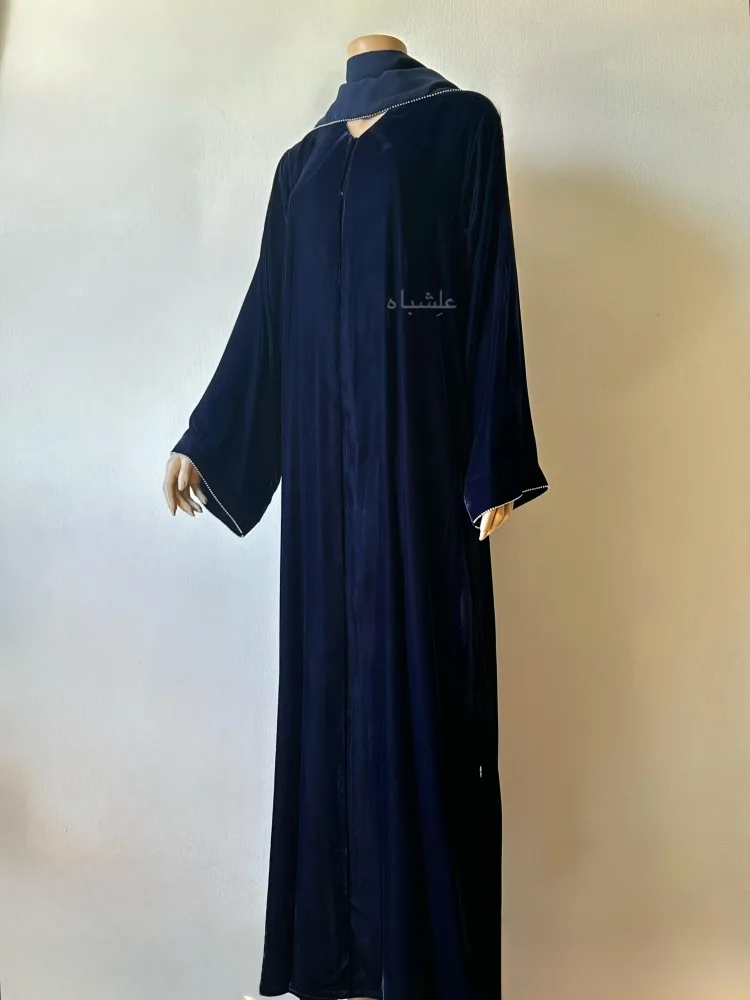 Velvet Pearl Abaya 3 Front full view of abaya with sheila