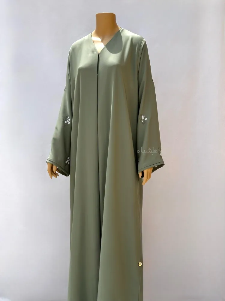 Mint Breeze Abaya by Alishbah 4 Front view of abaya without sheila