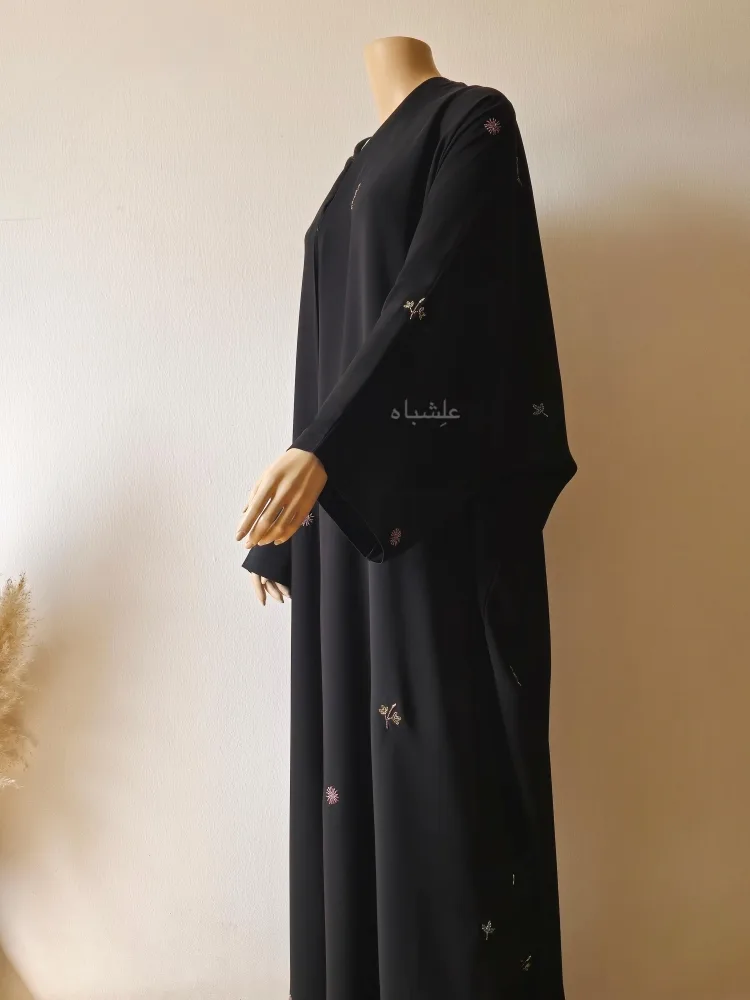 ๐ธ Petal Whisper โ Floral Handwork Abaya by Alishbah Abaya 5 Front side view of the abaya without sheila