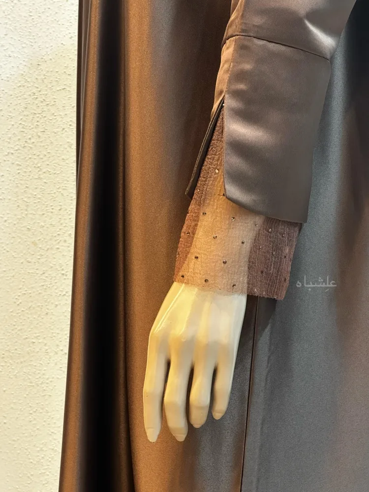 Nightfall Gleam Abaya by Alishbah Abaya 3 Close-up view of sleeves showing the organza with tiny stone works