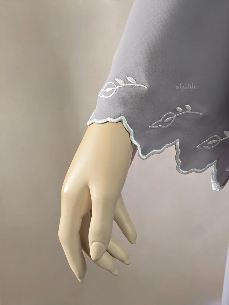 Leafline Veil Abaya – By Alishbah Abaya 3 Close-up View of sleeves showing the zig zag work on sleeves