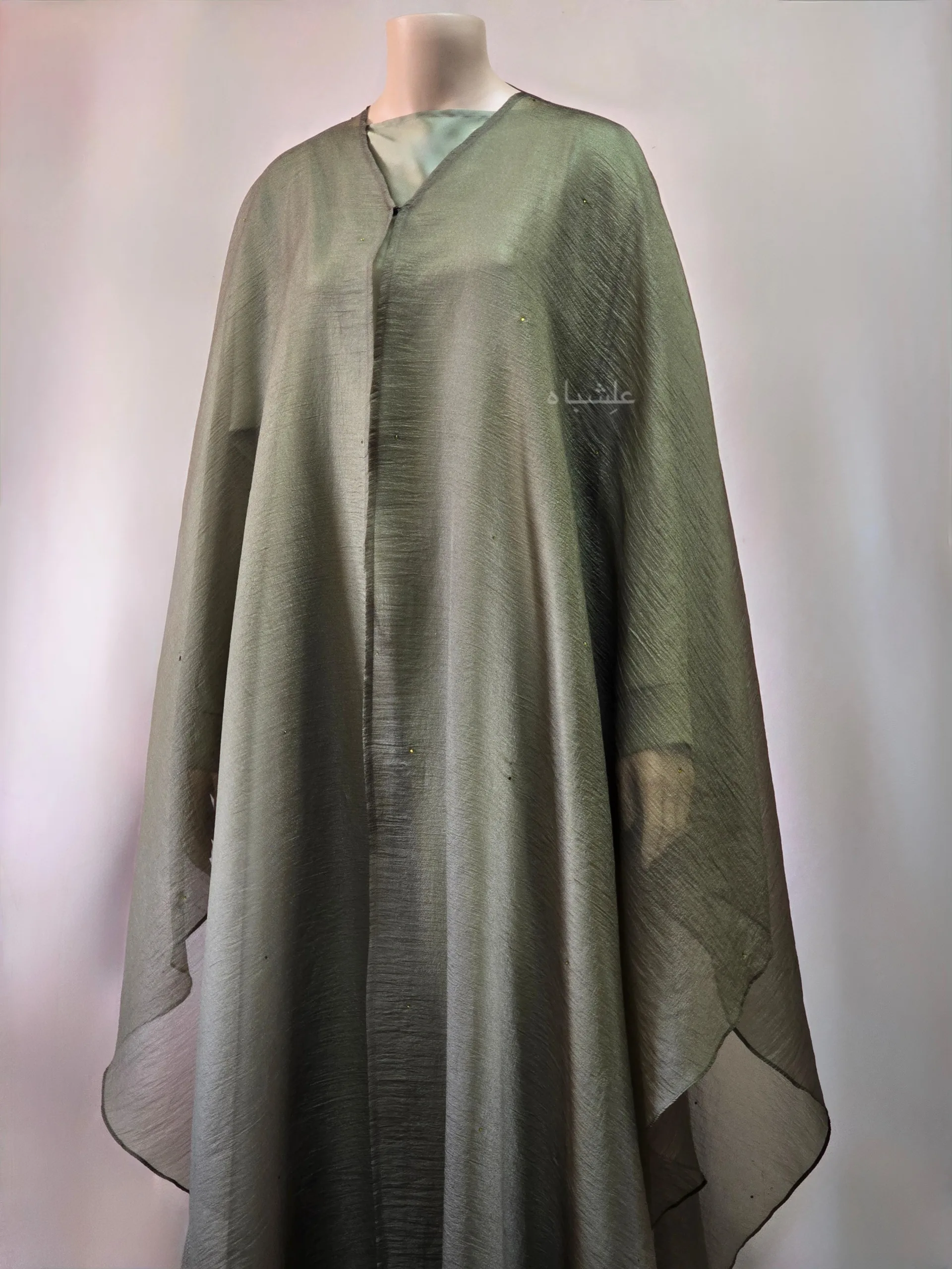 Soft Gleam Cape Abaya by Alishbah Abaya 9 Front view of abaya without sheila