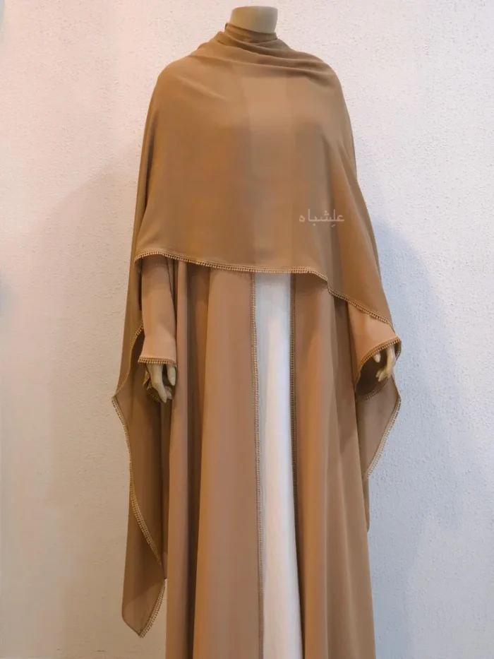 Front full view of the abaya with sheila spread all over