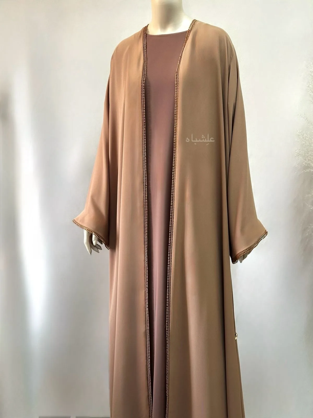 Desert Calm Abaya – A Grounded Choice for the Thoughtful Woman 7 Front full view of abaya