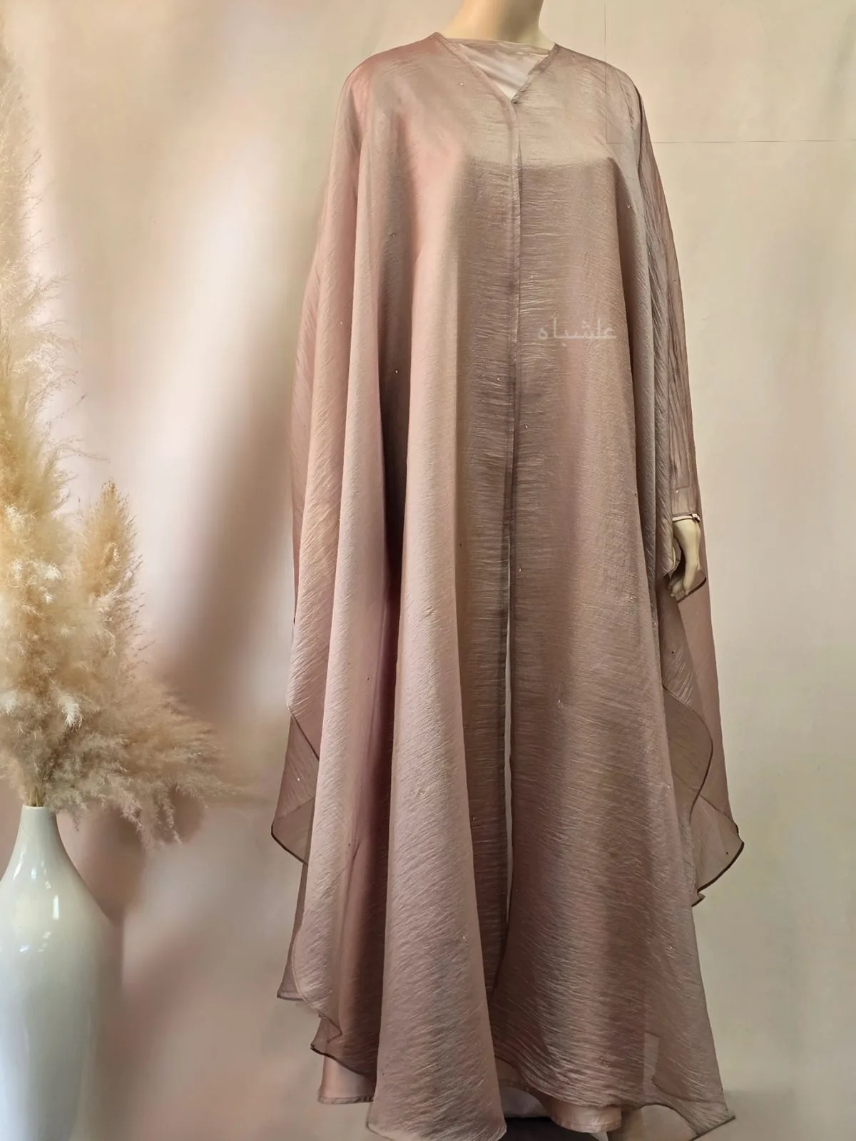 Soft Gleam Cape Abaya by Alishbah Abaya 2 Front view of abaya without sheila