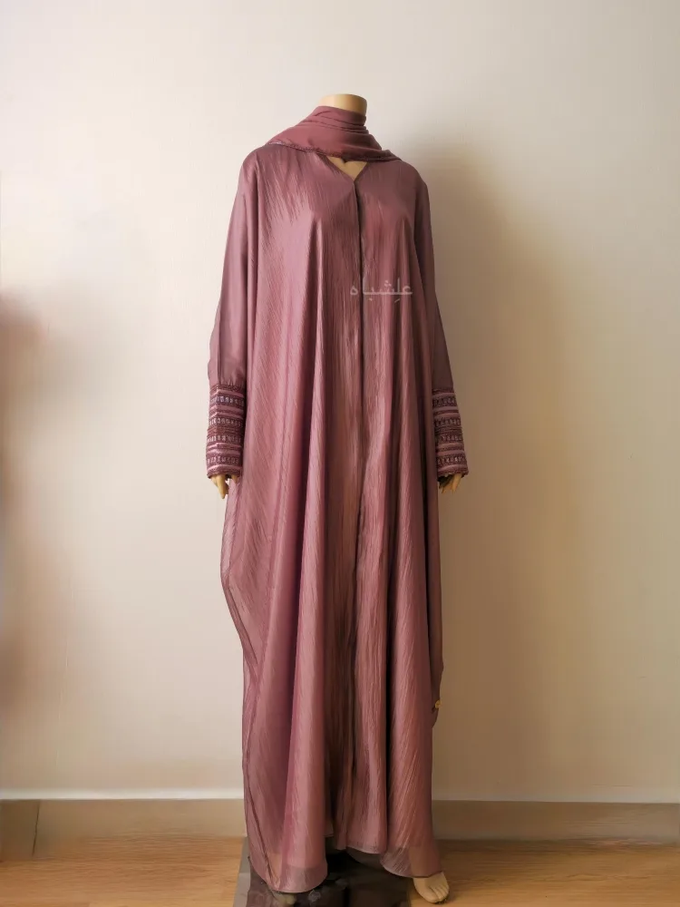 Roseline Emboss Abaya by Alishbah Abaya 4 Front full view of abaya with sheila