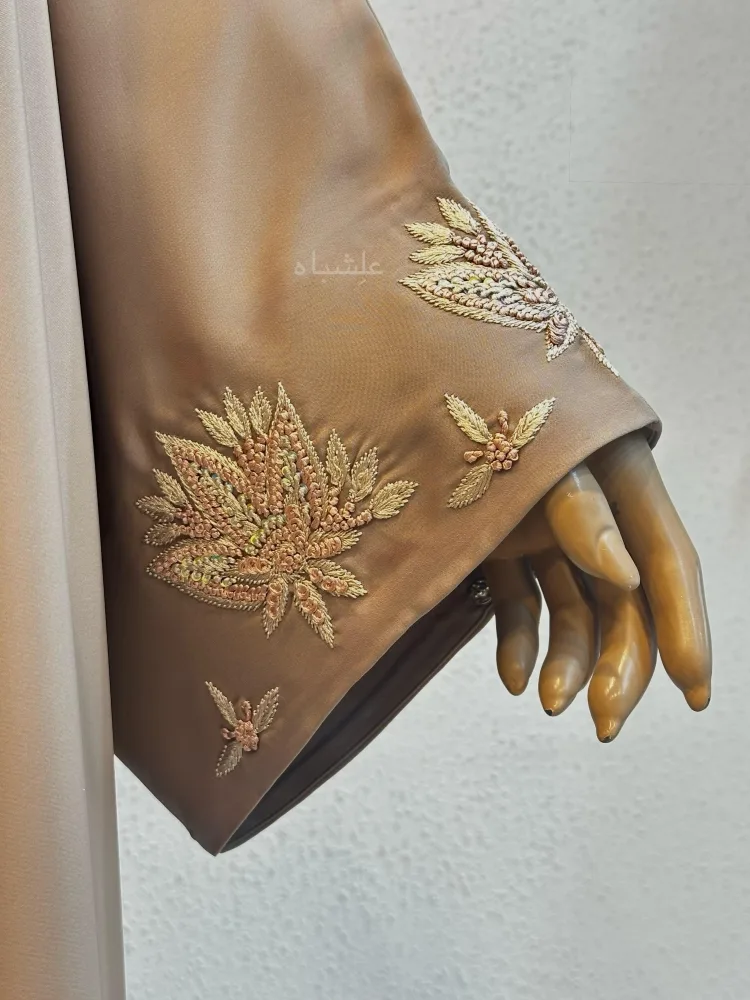 Zaraafah Leaf Abaya by Alishbah 2025 2 Close up view of work on sleeves