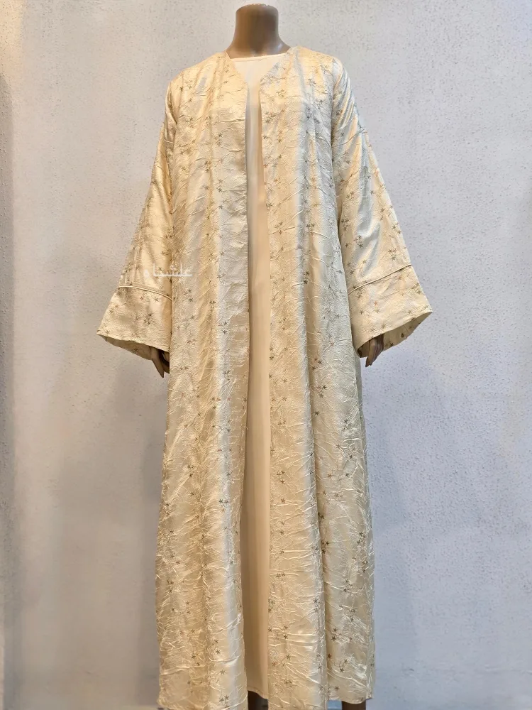 Garden of Layali – Champagne Gold Abaya by Alishbah 7 Front full view of abaya without sheila