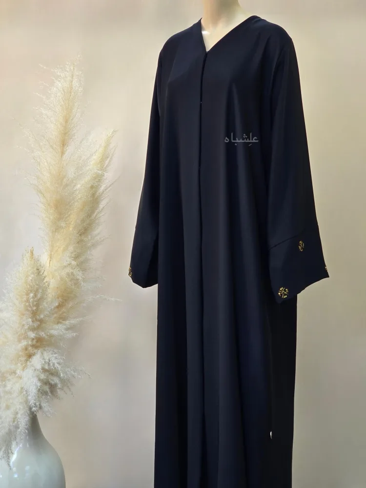Hajar Ember – Grace Etched in Copper 3 Full front view of abaya without sheila