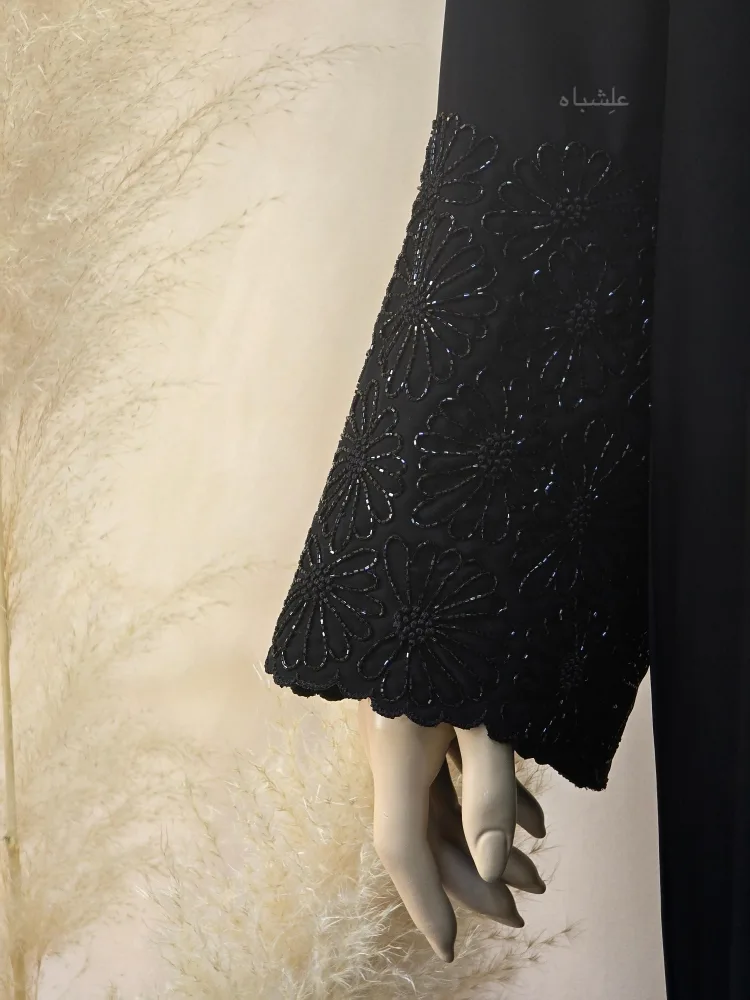 Layali Raqiqa Abaya– Where Night Blooms Softly 3 Close up view of sleeves