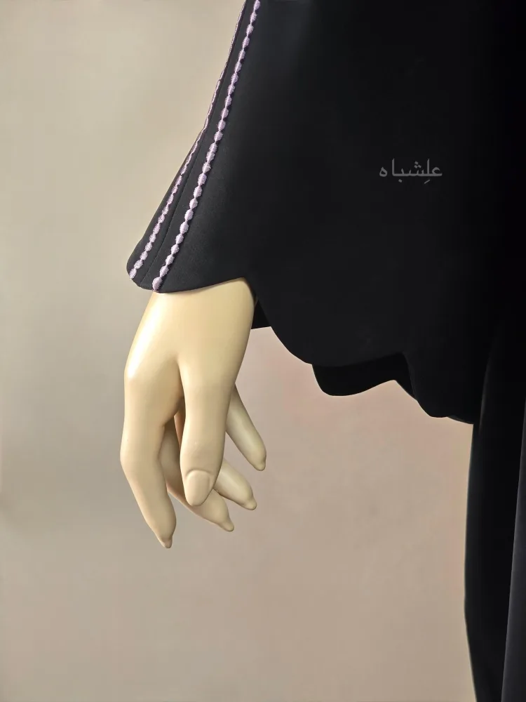 Haya Al-Samt Abaya by Alishbah 3 Close up view of sleeves showing the scallop cutiing