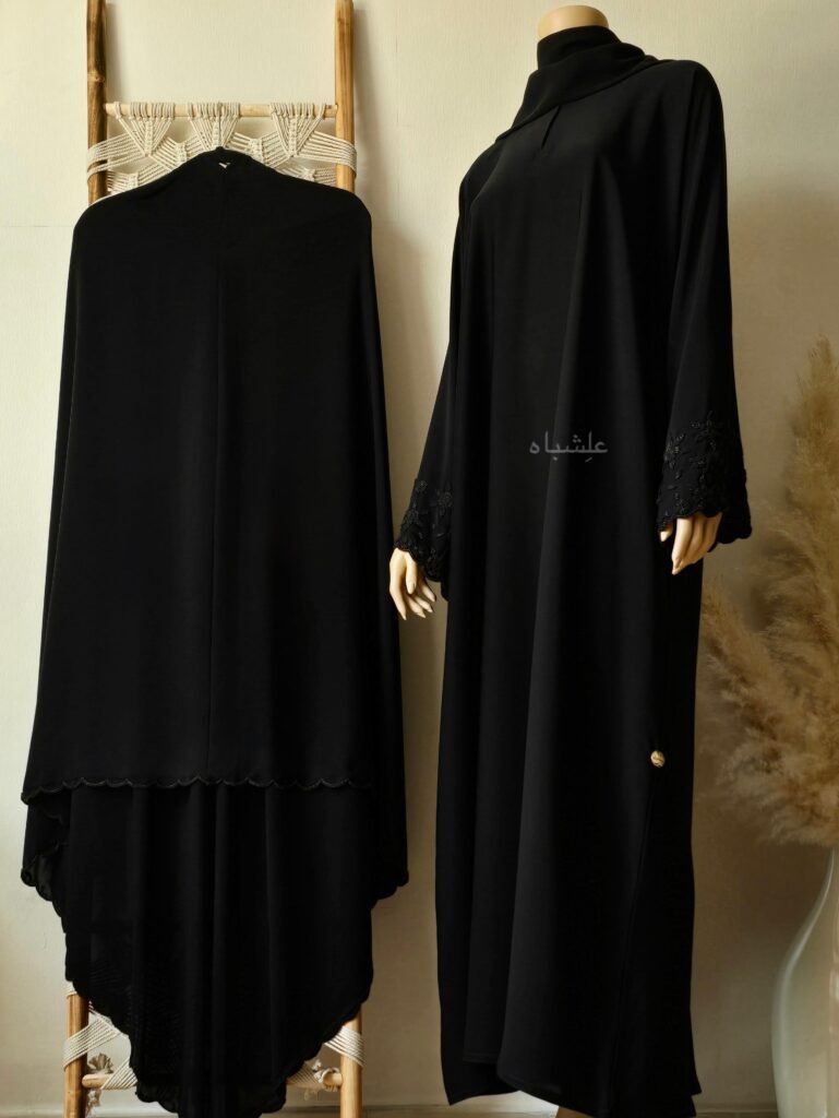Best Abaya Colors for Different Skin Tones (Europe, USA & Global Guide) 13 BACK GROUND BLACK