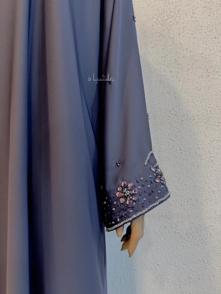 Purple Nida Luxury Abaya 4 purple nida abaya sleeve handwork close-up