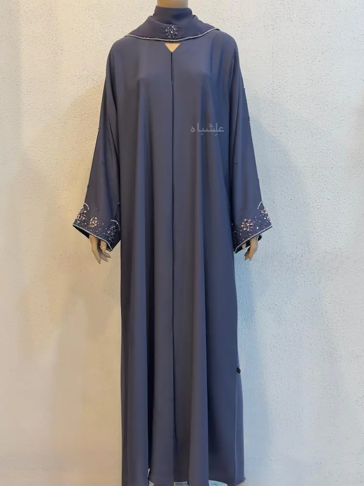Best Abaya Colors for Different Skin Tones (Europe, USA & Global Guide) 14 premium purple nida abaya with chiffon sheila