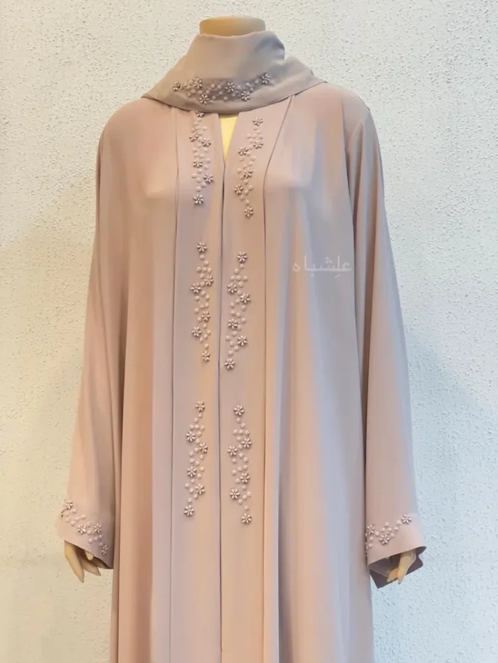 Layali of Beige Mauve Abaya sheila design