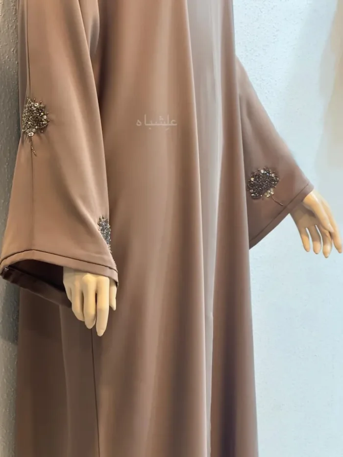 Home 7 Mysa Mocha Nida Abaya Close-up view of sleeves
