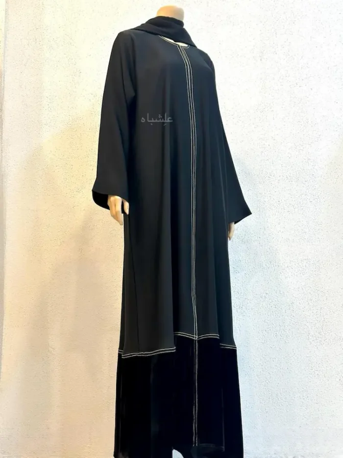 Noorline Velvet Path Abaya full view with sheila