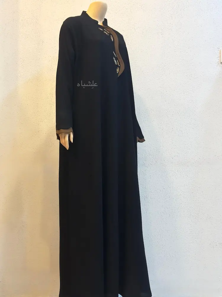 Mocha Wavefront Ajwa Abaya 5 Full view of abaya without sheila