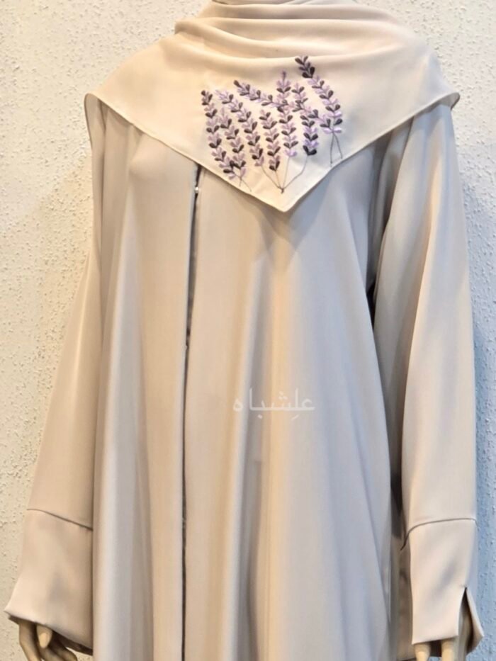 Lavender Prayer - Soft Ivory Nida Abaya with Hand - Detailed Hem