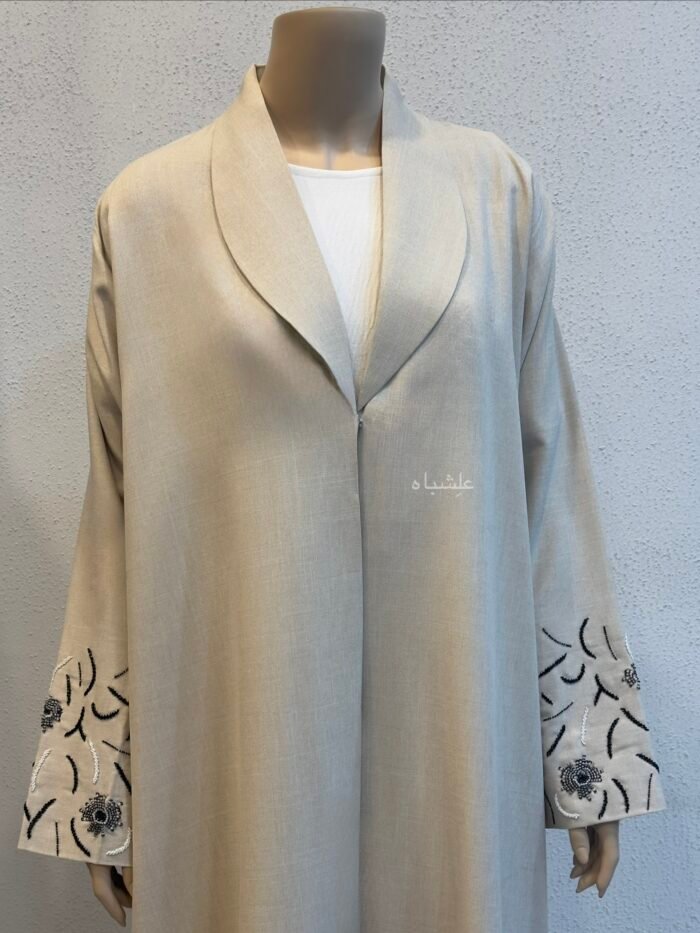 Ivory Bloom Embroidered Abaya: The Linen Abaya