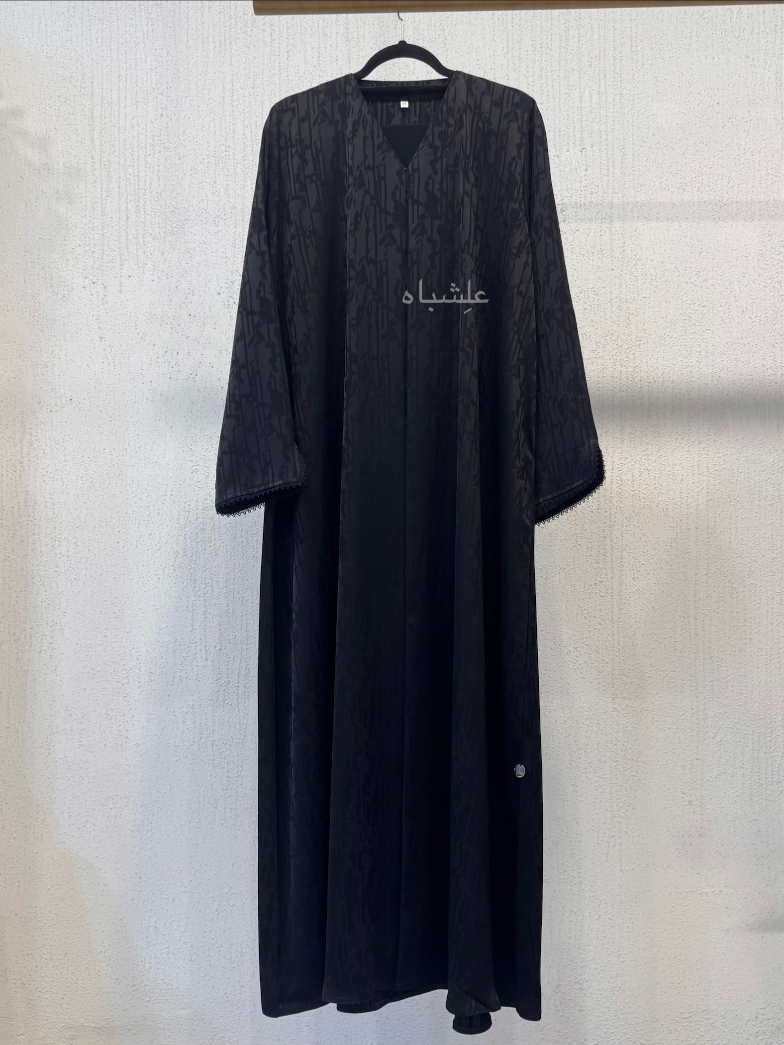 Black Self Print Flowy Edge Abaya 5 Black Self Print Flowy Edge Abaya - Image 5