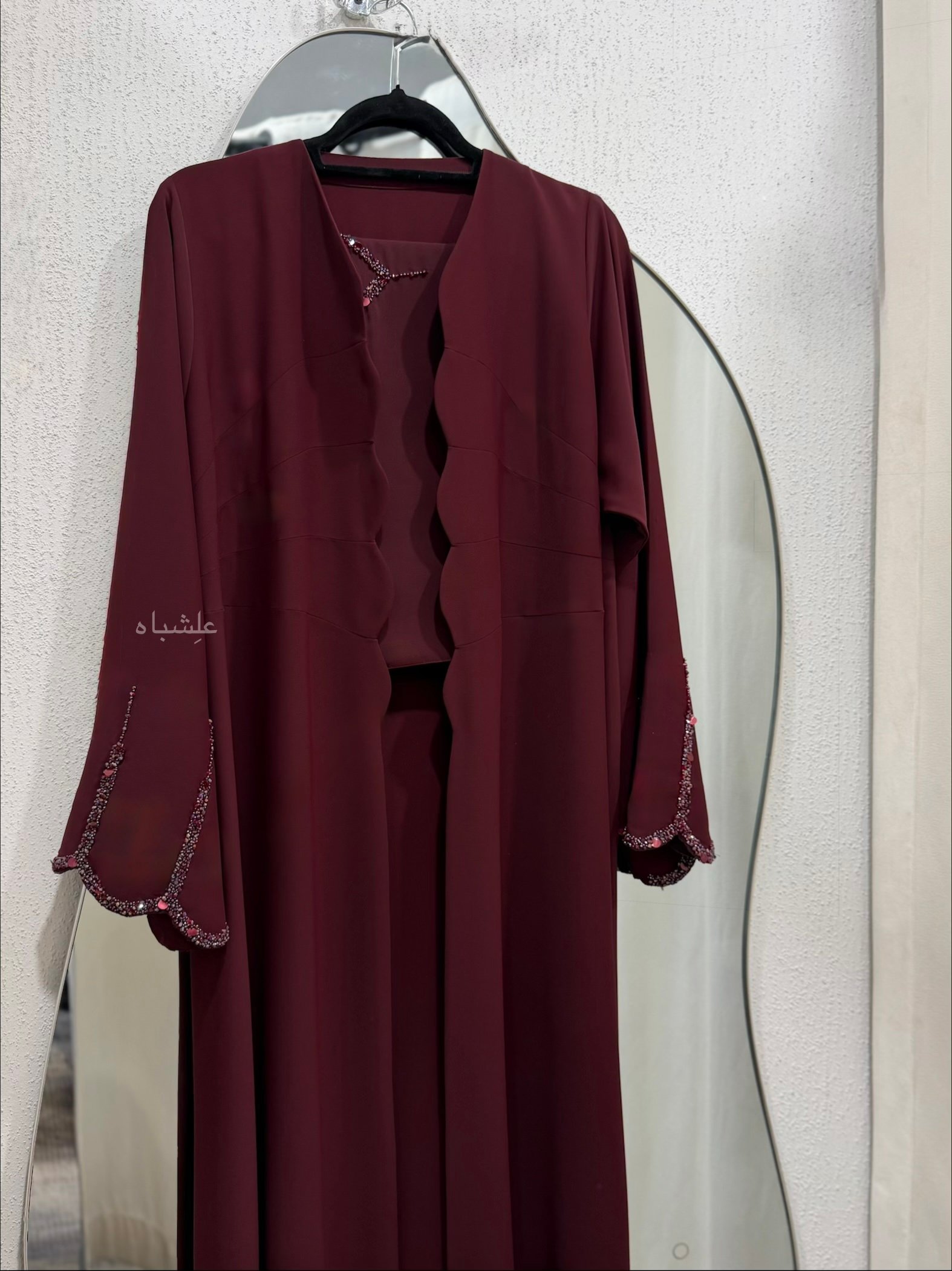 Burgundy Scallop Abaya 1 Burgundy Scallop Abaya