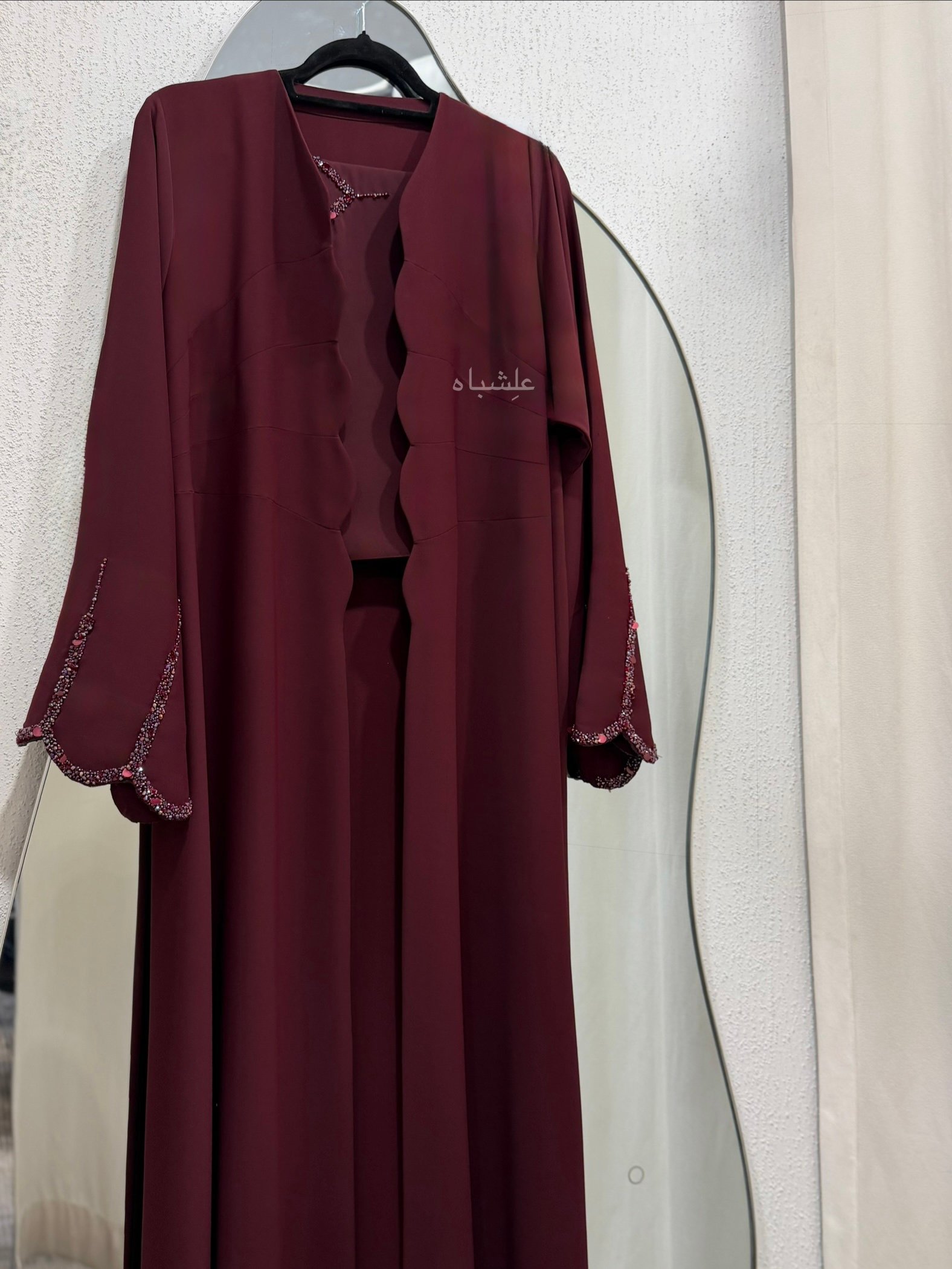 Burgundy Scallop Abaya 5 Burgundy Scallop Abaya - Image 5