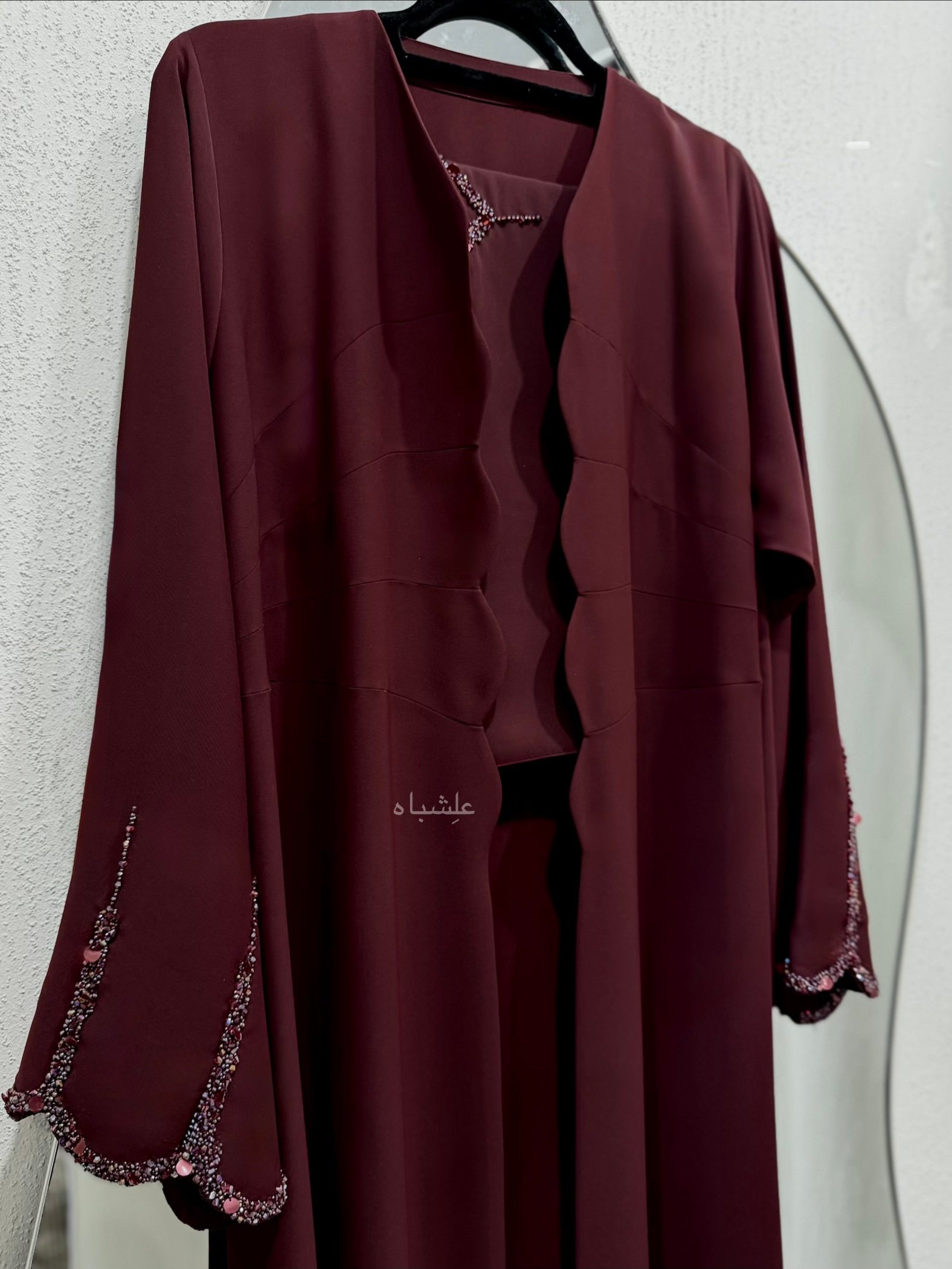 Burgundy Scallop Abaya 4 Burgundy Scallop Abaya - Image 4