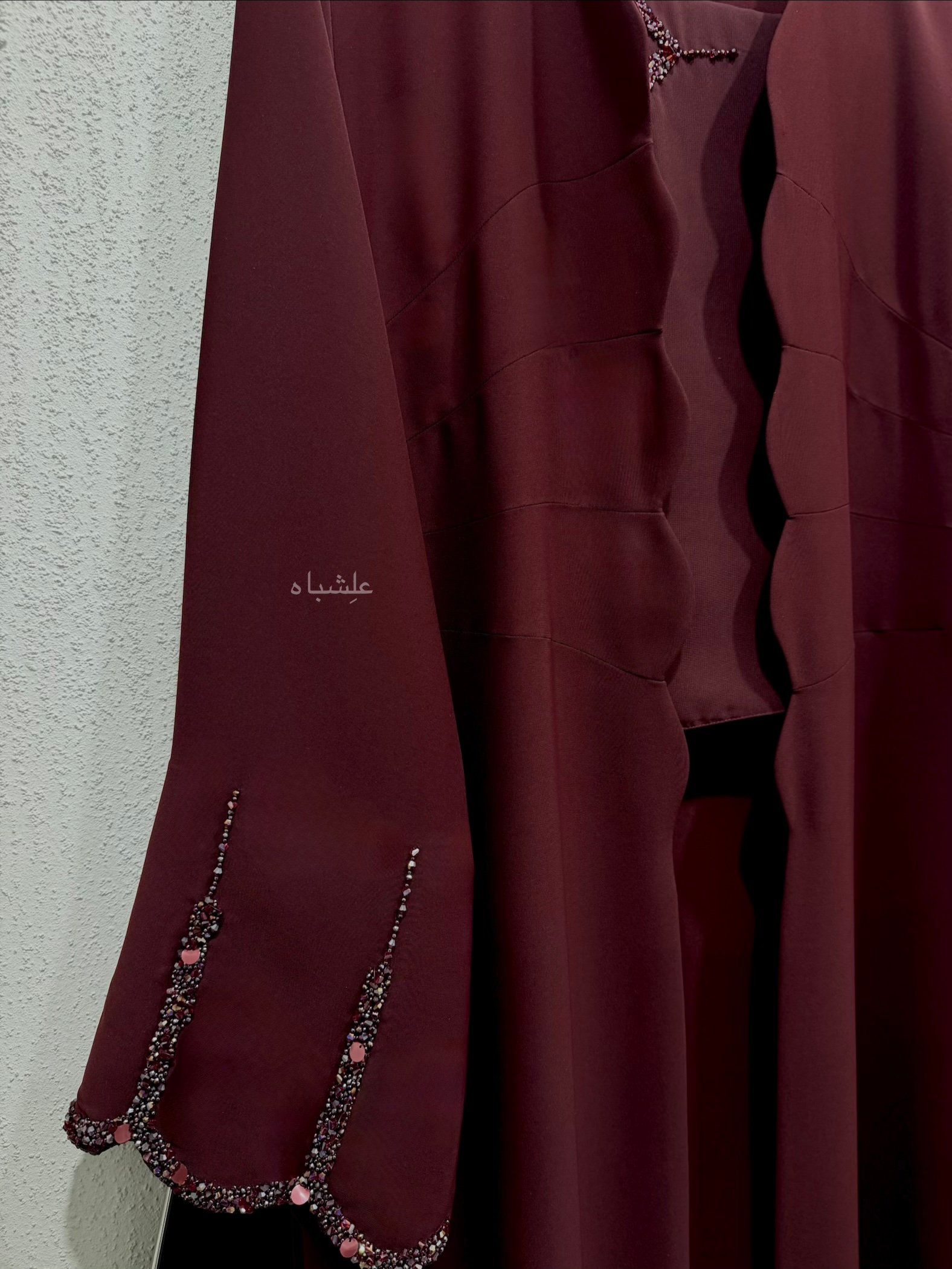 Burgundy Scallop Abaya 2 Burgundy Scallop Abaya - Image 2