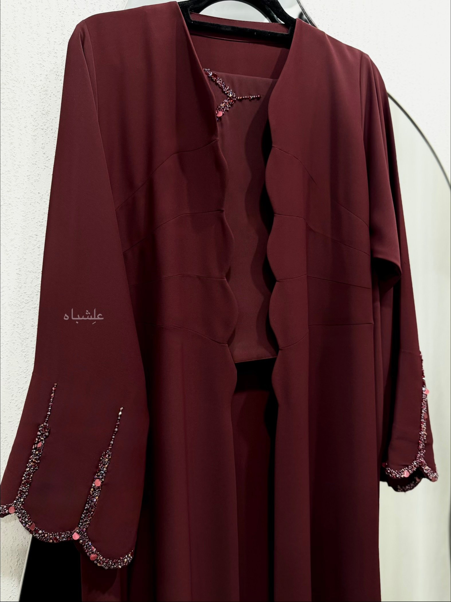 Burgundy Scallop Abaya 3 Burgundy Scallop Abaya - Image 3