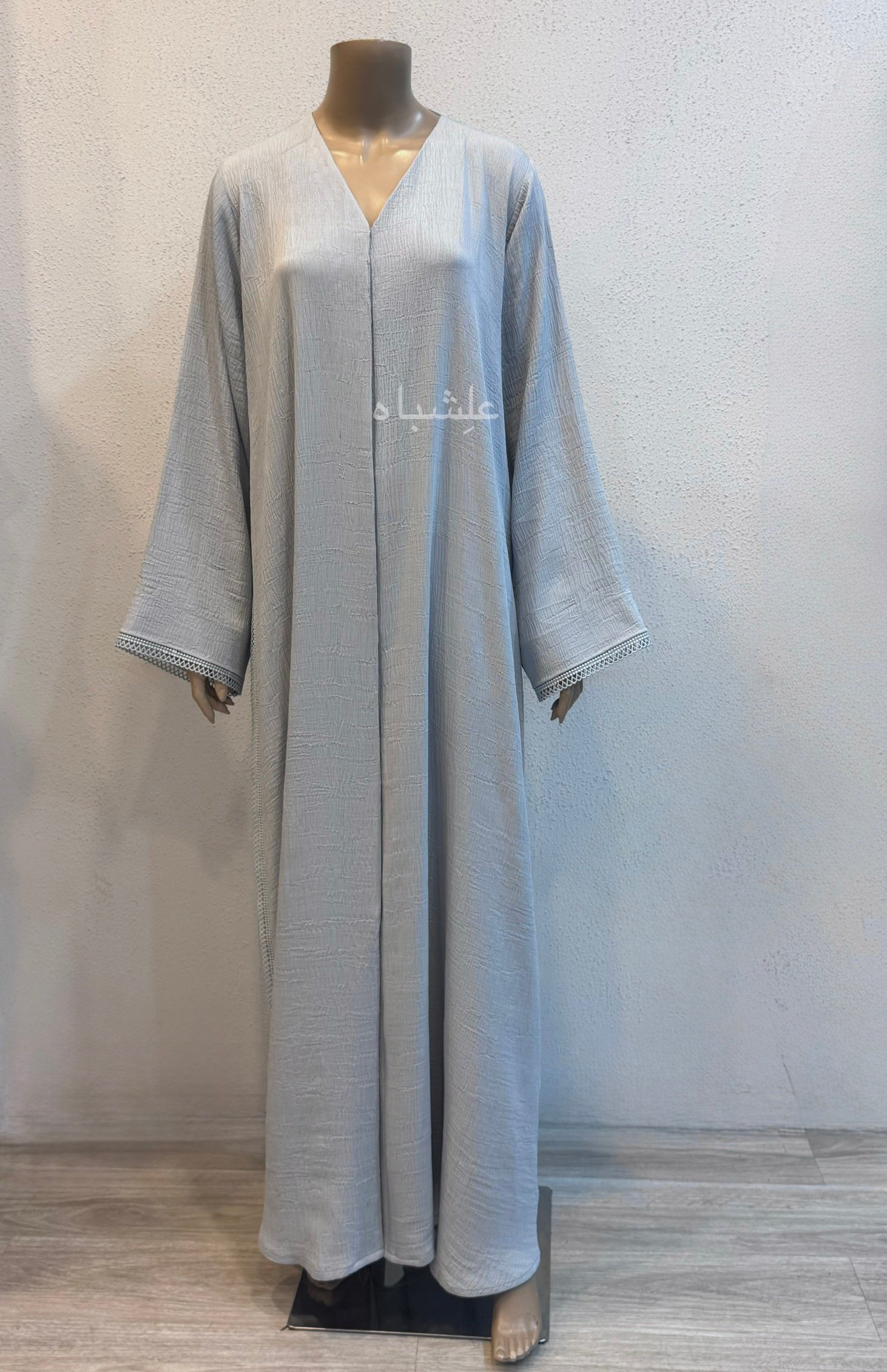 LAYLA – Pastel blue with Lace Detailing Abaya 2 LAYLA – Pastel blue with Lace Detailing Abaya - Image 2