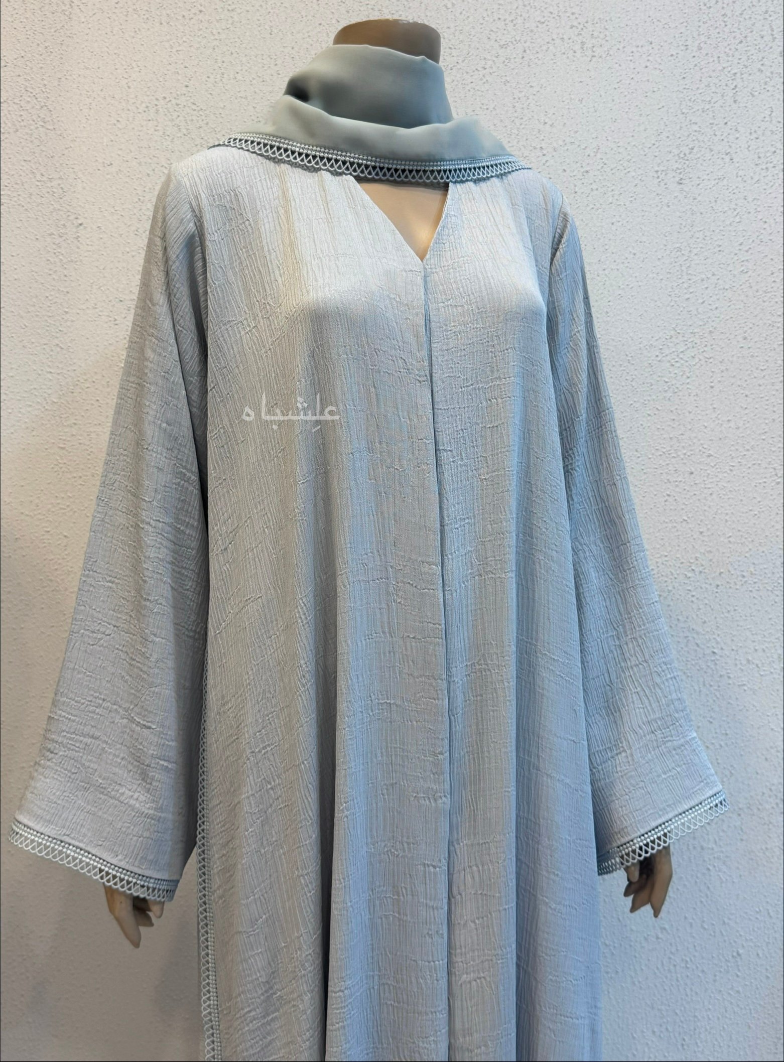 LAYLA – Pastel blue with Lace Detailing Abaya 4 LAYLA – Pastel blue with Lace Detailing Abaya - Image 4