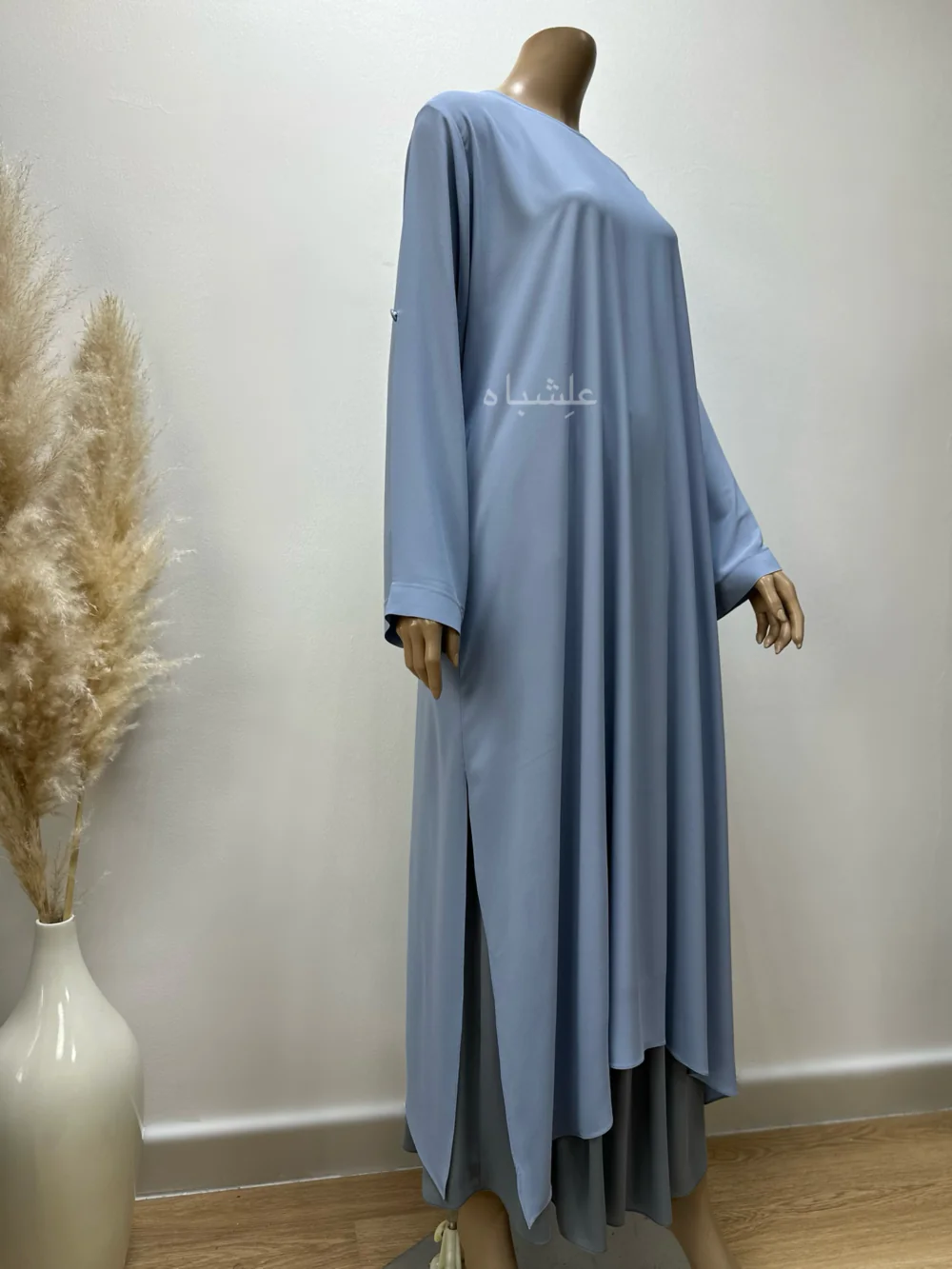 "Egyptian Crape Abaya and Niqab by Alishbah - Lightweight crape fabric abaya and niqab set featuring a classic, elegant design with flowing silhouettes, perfect for modest fashion."