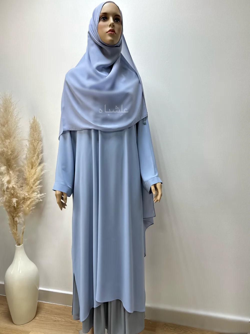 "Egyptian Crape Abaya and Niqab by Alishbah - Lightweight crape fabric abaya and niqab set featuring a classic, elegant design with flowing silhouettes, perfect for modest fashion."